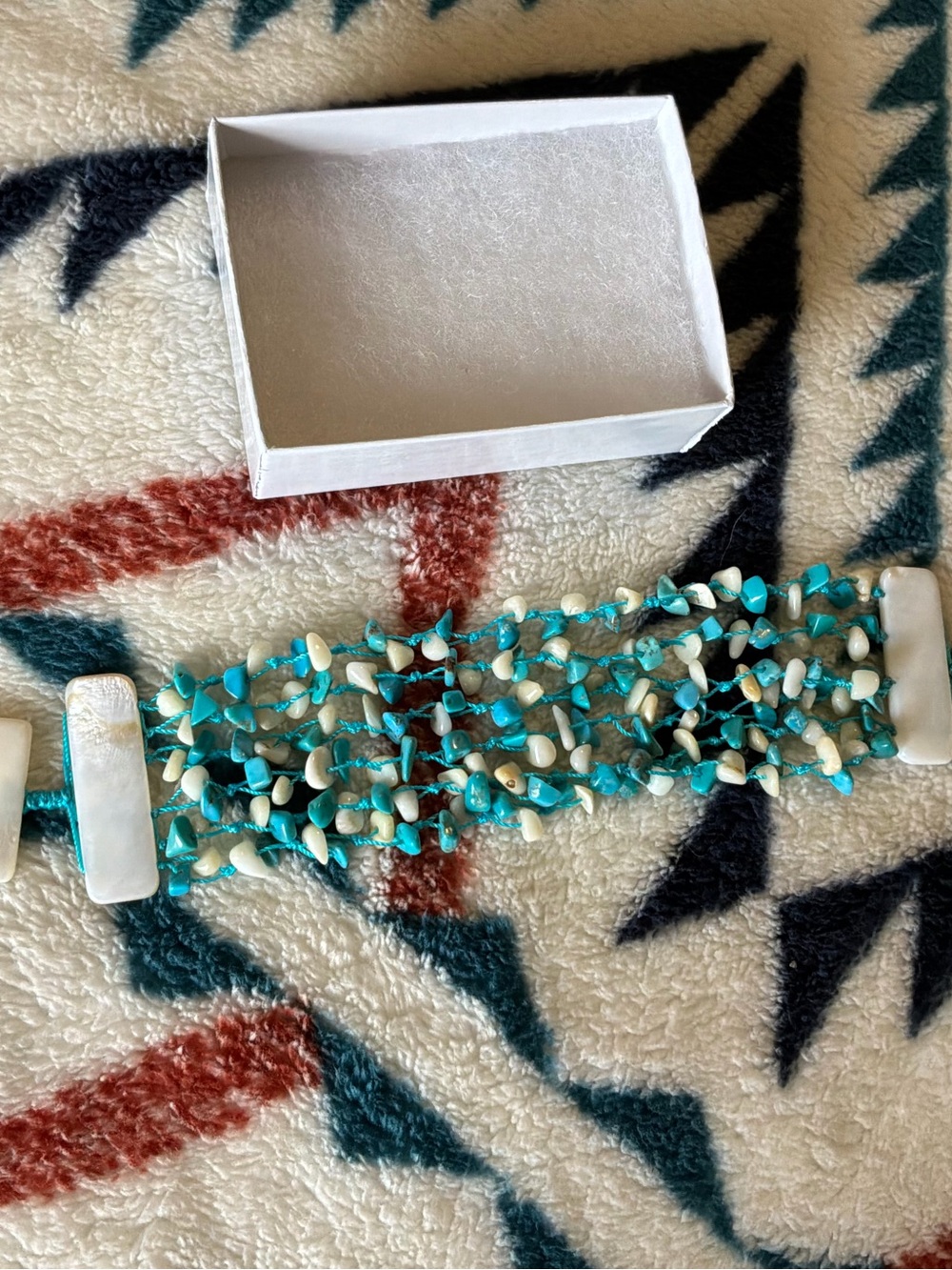 Turquoise & White Beaded Multi-Strand Bracelet by